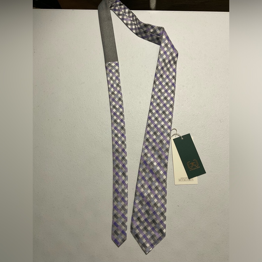Carmani fashion purple and white checkered tie 100% silk